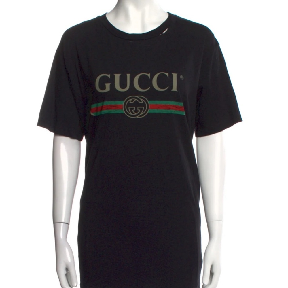 Original Gucci Black Tee with Green and Red Accents